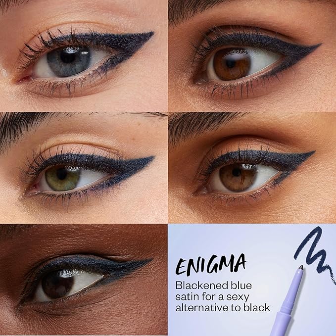 Kosas Soulgazer Gel Eyeliner (Enigma) - Waterproof, Smudge-Proof Pen with Hyaluronic Acid - Retractable Eyeliner Pencil with Sharpener & Smudger, Long-Lasting - Blackened Blue Satin