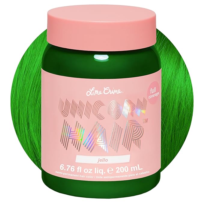 Lime Crime Unicorn Hair Dye Full Coverage, Jello (Tropical Green) - Vegan and Cruelty Free Semi-Permanent Hair Color Conditions & Moisturizes - Temporary Green Hair Dye With Sugary Citrus Vanilla