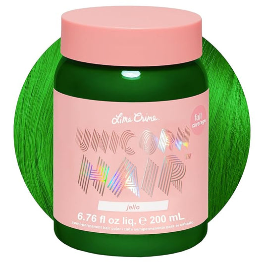 Lime Crime Unicorn Hair Dye Full Coverage, Jello (Tropical Green) - Vegan and Cruelty Free Semi-Permanent Hair Color Conditions & Moisturizes - Temporary Green Hair Dye With Sugary Citrus Vanilla