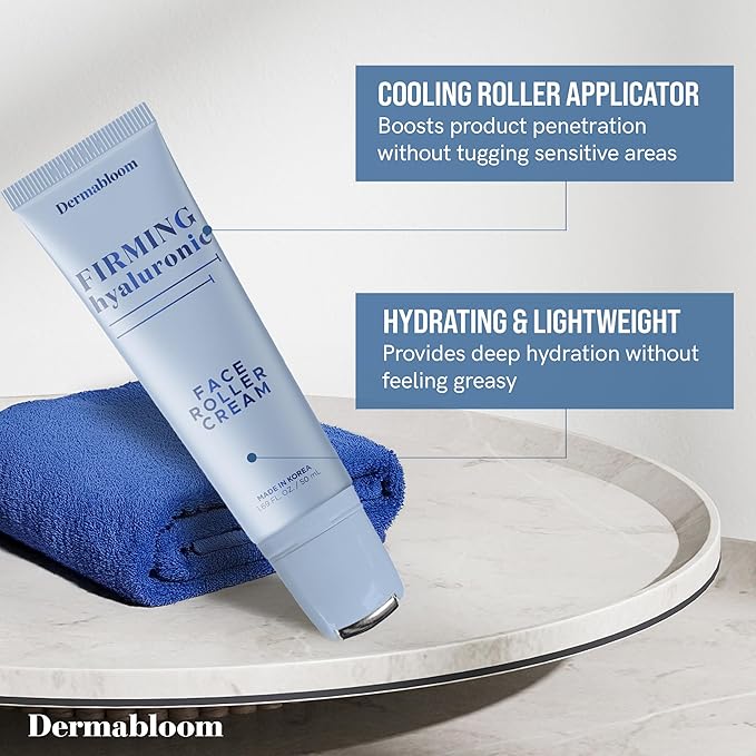 Hyaluronic Acid Face Roller Cream – Hydrates, Plumps, Firms, Depuffs – Dermatologist Tested, Anti-Aging, Korean Skin Care – Vegan, Clean Beauty, Non-GMO, 95% Natural – 1.69 Fl Oz