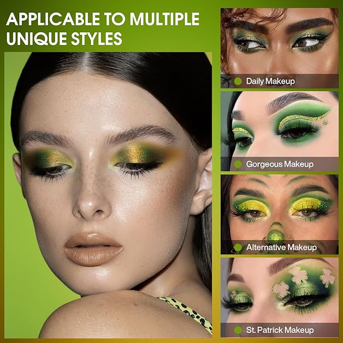 Green Brown Eyeshadow Palette, High Pigmented Matte Shimmer Forest Green Earth Neutral Eyeshadow for Natural Look, Bright Long Lasting Yellow Glitter Warm Eye Shadow Pallet for Older Women, Blendable