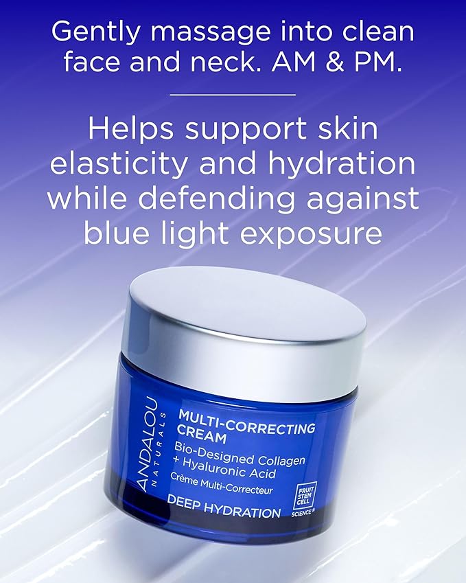 Andalou Naturals Deep Hydration Face Moisturizer Multi-Correcting Cream - Daily Skincare With Hyaluronic Acid, Vegan Collagen, & Fruit Stem Cells - Repair Skin Elasticity & Boost Hydration - 1.7 fl oz