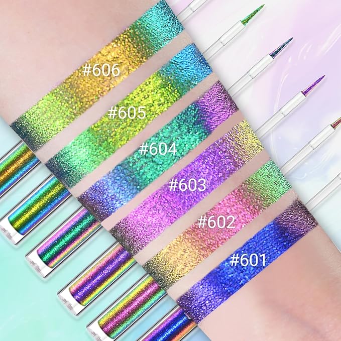 Multichrome Liquid Eyeshadow,Chameleon Eyeliner Colorful Eye Makeup,Metallic Holographic Waterproof Eye Liner Pen,Long Lasting Smooth High Pigment Eyeshadow Highlighter To Use (606) (#601)