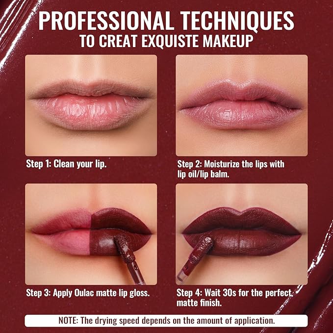 Oulac Dark Red Lipstick Matte for Women, Long Lasting Lipsticks Smudgeproof Dark Liquid Lipsticks, Waterproof Lip Stain, No Transfer, Vegan & Cruelty-Free M18