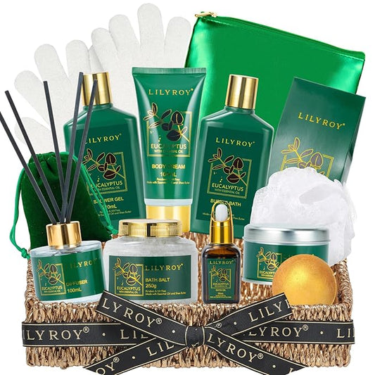Mothers Day Gifts Basket for Women - 15-Piece Premium Eucalyptus Bath Gift Set for Men- Spa Kit, Ideal for Birthday, Valentines Day, Fathers Day, Christmas, Perfect for Holidays Self Care