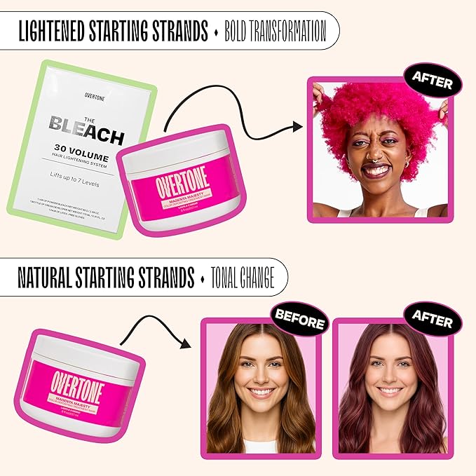 Overtone Color Depositing Conditioner - 8 oz Semi Permanent Hair Color with Shea Butter & Coconut Oil - Vegan, Cruelty-Free - Extreme Magenta