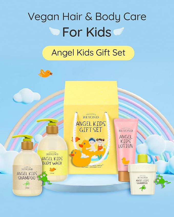 BEYOND Angel Kids Baby Bath Gift Set (25.7fl oz , 3-Piece Bath & Shower Set) - Vegan Korean Skin Care. Baby Shampoo, Body Wash, Hyaluronic