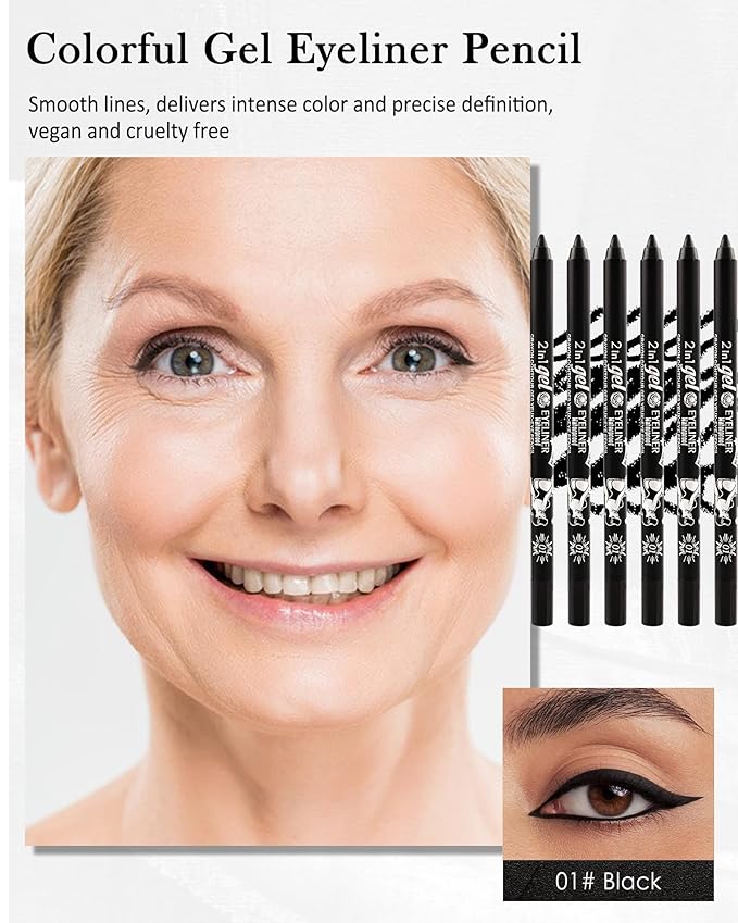 6Pcs Black Gel Eyeliner Pencil, Eye Liner Pencils Waterproof Smudge proof Long Wear, Matte Gel Cream Smooth Texture, Intense Color Waterline Eyeliner Pen Makeup with Sharpener, Delineador De Ojos