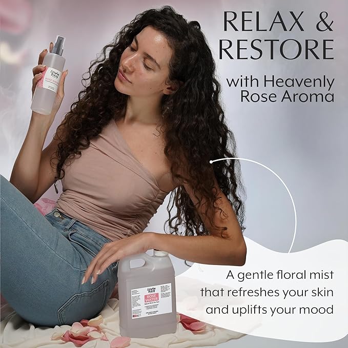 Rose Water Facial Toner - 32oz Bulk Alcohol-Free Vegan All Natural Refreshing for Face and Hair - Uplifts, Calming & Soothing for All Skin Types (Pack of 2)