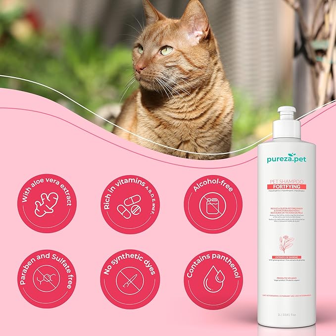 Fortifying Hypoallergenic Professional Shampoo for Pets - Hair Loss Treatment, Healthy & Strong Fur, Pet Grooming Products, Horse Cat & Dog Bath Supplies - VEGAN, Paraben-Free - 33.8fl oz - PUREZA PET
