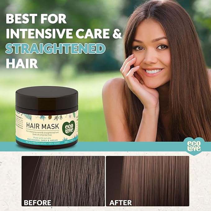 ecoLove Hair Mask, Natural Deep Conditioning, 11.8 oz, Macadamia, Shea Moisture, Argan Oil, No SLS or Parabens Vegan and Cruelty-Free