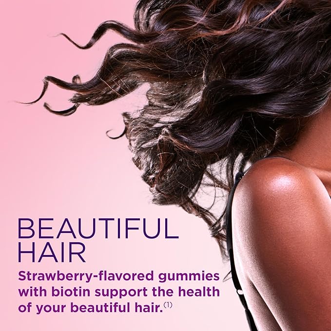 Nature's Bounty Optimal Solutions Hair, Skin and Nails Gummies with Biotin, 2500 mcg, Strawberry Flavored, 200 Count, 100 Total Servings
