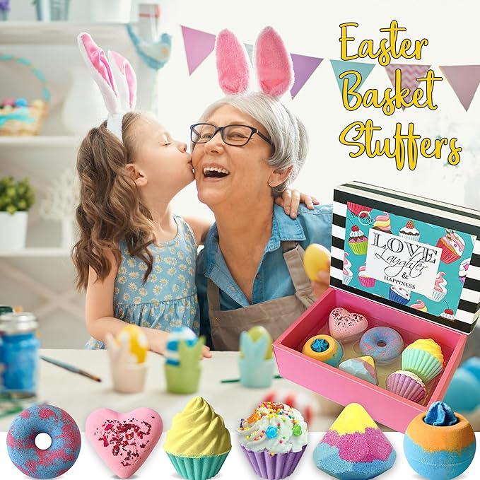 Bath Bombs for Girls – 6 Organic Bath Bombs Gift Set with Natural Ingredients, Aromatherapy Bubble Bath Fizzy for Kids, Teens, Women – Skin Moisturizing Bathbombs for Girls, Easter Basket Essentials