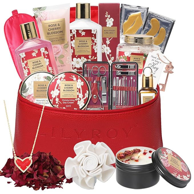 Mothers Day Gifts for Mom Spa Gift Set for Women 17Pcs Luxury Bath & Body Gift Set Beauty Care Kit with Necklace | Valentines Day, Birthday, Christmas Gifts for Her Wife Pampering Kit for Travel
