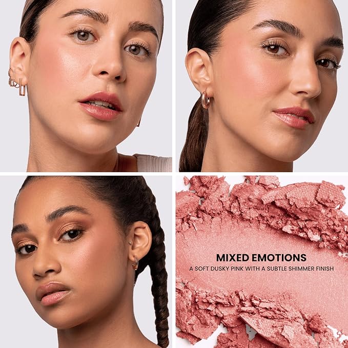 Phase Zero Makeup Powder Blusher | "Mixed Emotions" - 6.7g / 0.24 oz. | Pigmented, Buildable, Lightweight Powder Blush for a Radiant, Healthy, Natural Glow. Versatile Shades | Pink - Shimmer finish.