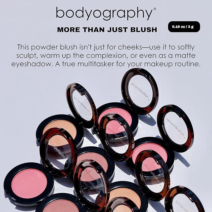 Bodyography Pressed Blush | Silky, Buildable Powder Formula for Cheeks | Rich Pigment with Long-Wearing Finish | Paraben, Gluten, Talc, Fragrance, Cruelty-Free & Vegan | Bashful - Peach