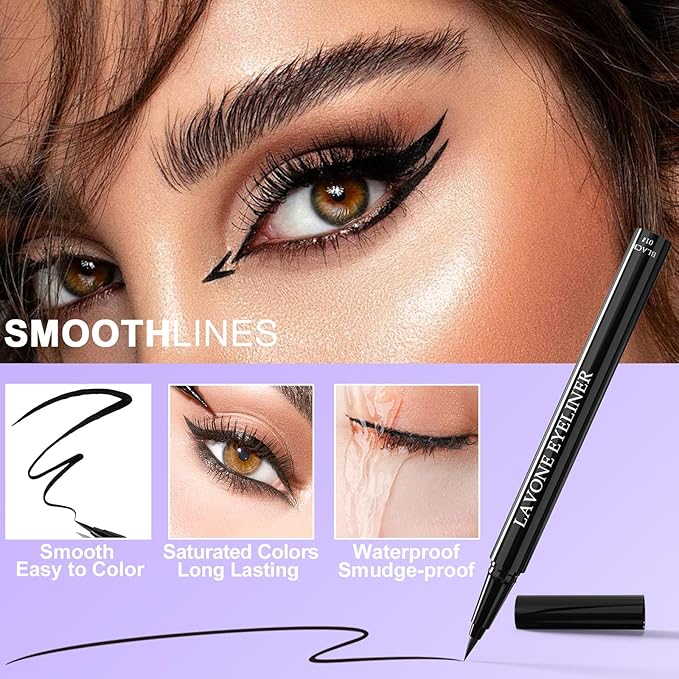 LAVONE Eyeliner Set - Waterproof Makeup Kit with Liquid Eye Liner Pencil, Gel Eyeliner and Angled Eye Liner Brush, Waterproof, Smudge Resistant, Long Lasting Formula - Chocolate