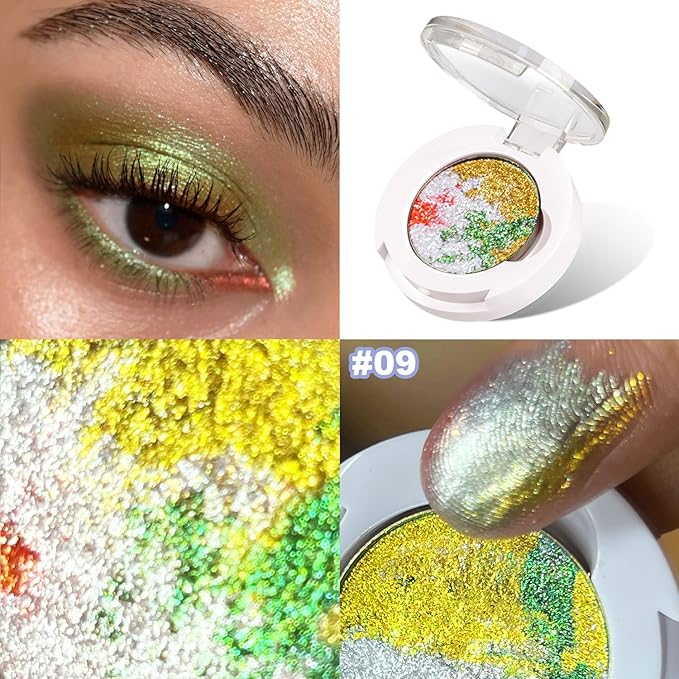Chameleon Multichrome Eyeshadows,1 Pot=3 Shifting Colors, Single Eyeshadow Pot,Vegan Neon-Rainbow Shift,Pure Mineral Pigments, Long-Lasting Silk Glide,Smooth and Highly Pigmented shade