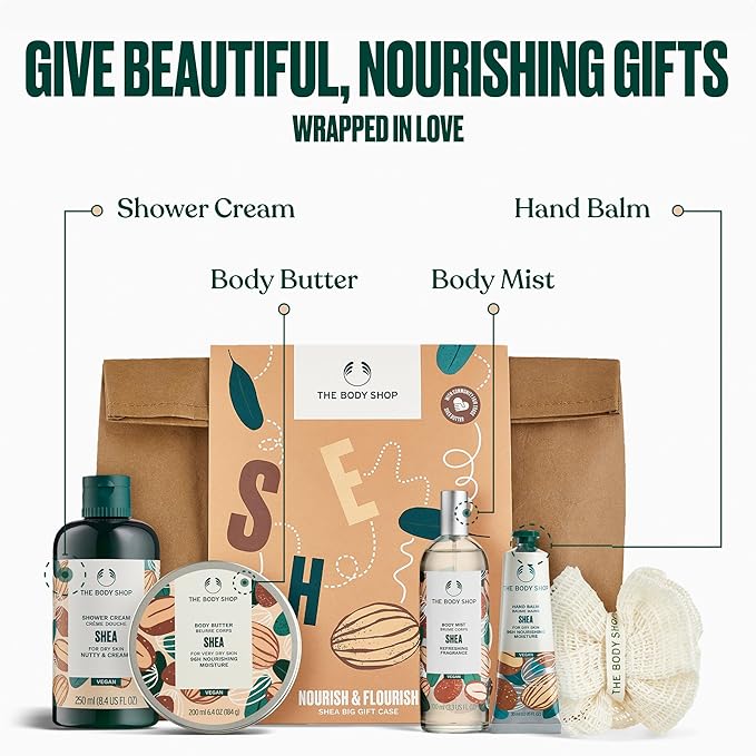 The Body Shop Nourish & Flourish Shea Body Care Gift Set, Vegan, 5-Piece Gift Set