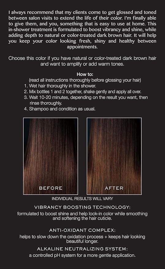 Kristin Ess Hair Gloss in Chocolate Cosmo Dark Golden Brown - 4 Wk Semi Permanent Hair Color for Women - Chocolate Brown Color Depositing Conditioner & Toner for Vibrant Color + Shine - Hair Dye Glaze