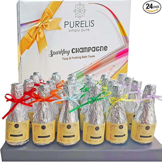 New Year Bath Bombs Gift Set. Wine Favors 2026 Party Favors for Adults. Dry Skin Moisturize Bath Balls Individually Wrapped Bath Bombs for Women & Men. 24 Wine & Champagne Bottles Party Favors.