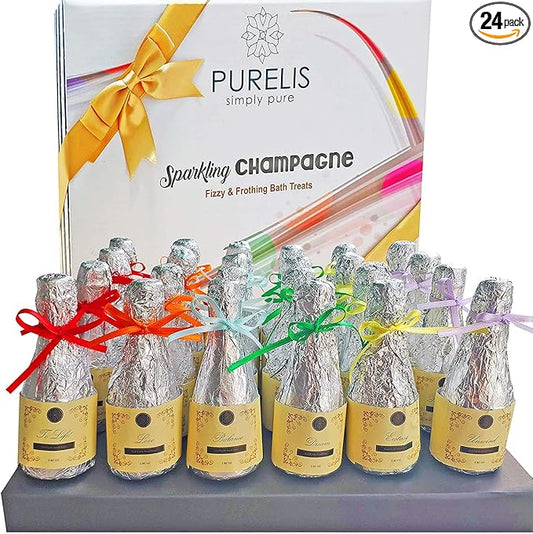 New Year Bath Bombs Gift Set. Wine Favors 2026 Party Favors for Adults. Dry Skin Moisturize Bath Balls Individually Wrapped Bath Bombs for Women & Men. 24 Wine & Champagne Bottles Party Favors.