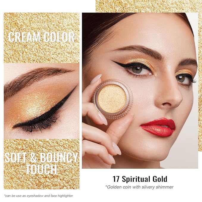 Oulac Gold Eyeshadow Cream Eyeshadow-Sombra de Ojos Highly Pigmented Natural Waterproof&Long Lasting with Moisturizing Formula, Shimmer Glitter Eye Makeup Large Capacity. 6g.
