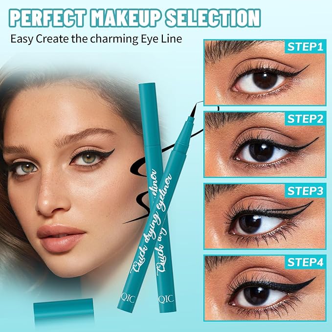 QIC Proof Liquid Eyeliner, Felt Tip, Eyeliner Pen,Smudge-Proof & Transfer-Resistant,Long-Lasting, High-Pigmented Liner For Bold Looks,Vegan & Cruelty-Free, Jet Black. 0.04 oz