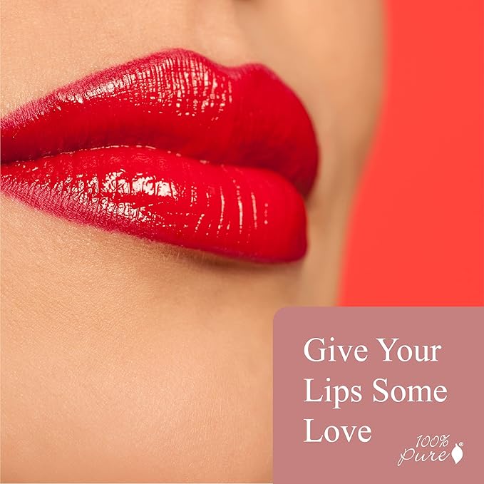 100% PURE Pomegranate Oil Anti-Aging Lipstick Long Lasting, Vibrant Makeup - Moisturizing Cocoa Butter Satin Finish - Vegan Fruit Pigmented Poppy Color (Bright Blood Red) - 0.15 oz