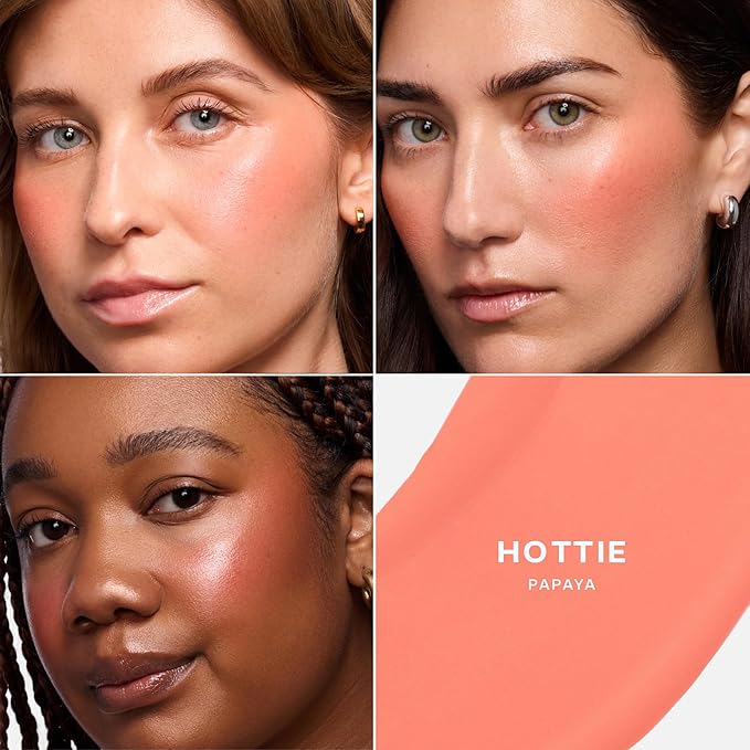 Saie Dewy Glow Duo - Dew Liquid Blush - (.40 oz, Hottie), Glossybounce Lip Gloss-Oil Hybrid (.17 oz, Splash) - Hydrating, Vegan Makeup for Radiant Cheeks & Lips
