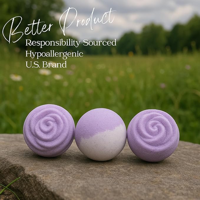 EvolutionUSA Lavender Dreams Bath Bombs for Women – 3 Organic Flower Bath Bombs, Soft Lavender Bath Fizzers, Womens Bath Gift Valentines or Easter, Lush Bath for Girls, Mothers Day Bathbombs
