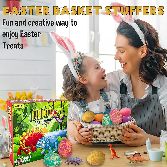 Bath Bombs for Kids with Surprise Toys Inside Plus Dinosaur Puzzle, Set of 9 Organic Dino Egg Bath Bombs, Gentle and Kids Safe, Fizzy Balls with Rich Bubbles, Easter Basket Essentials for Boys, Girls