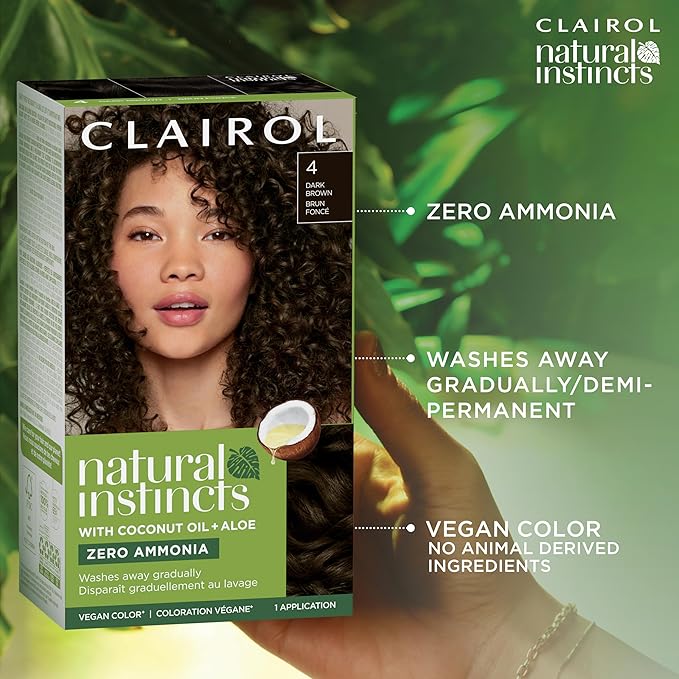 Clairol Natural Instincts Demi-Permanent Hair Dye, 3 Brown Black Hair Color, Pack of 1