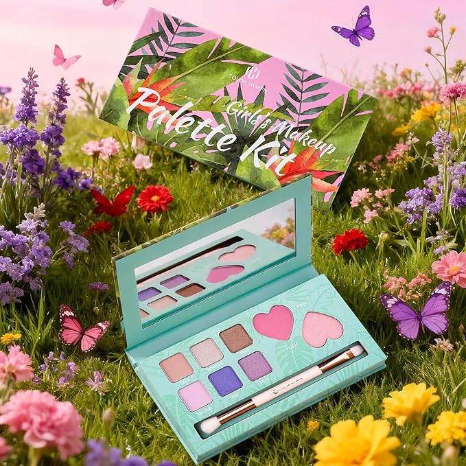 Color Nymph Girls Eye & Cheek Makeup Palette - Eyeshadow & Blush & Highlighter Palette for Teens Girls Tweens, Beginner-Friendly, Gentle Makeup Kits for Starter, Makeup Gift for Birthday (Mint Green)