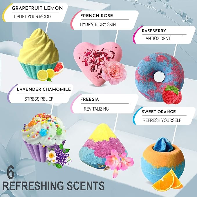 Bath Bombs for Girls – 6 Organic Bath Bombs Gift Set with Natural Ingredients, Aromatherapy Bubble Bath Fizzy for Kids, Teens, Women – Skin Moisturizing Bathbombs for Girls, Easter Basket Essentials