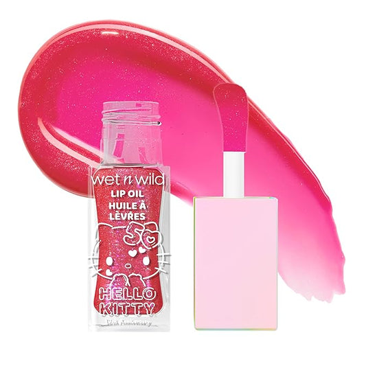 wet n wild Hello Kitty Glitter Lip Oil, New 10 Oil Infused Formula, Warm Apple Pie Lightly Scented, Sparkly Bold Colors, Cruelty-Free & Vegan - Purrfect