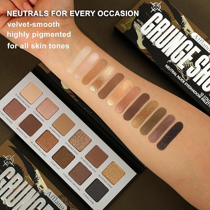 Afflano Neutral Nude Eyeshadow Palette, Matte Shimmer Beige Brown Eyeshadow Palette Highly Pigmented, Blendable Natural Colors Long-Wear, Nude Eye Shadow for Women Brown Eyes Daily Grunge Makeup