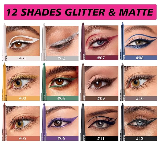 Silver Cream Eyeliner Pencil Waterproof Retractable Silver Gel Eyeliner Smudge-proof Hypoallergenic (02#)