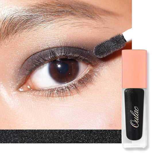 Oulac Black Satin Liquid Eyeshadow&Eyeliner–Glitter Shimmer Metallic Cream Shadow, Ultra Pigmented & Long Lasting, Smudge-Proof Buildable Formula for Bold Smokey Eye Makeup, Vegan & Cruelty-Free SA10
