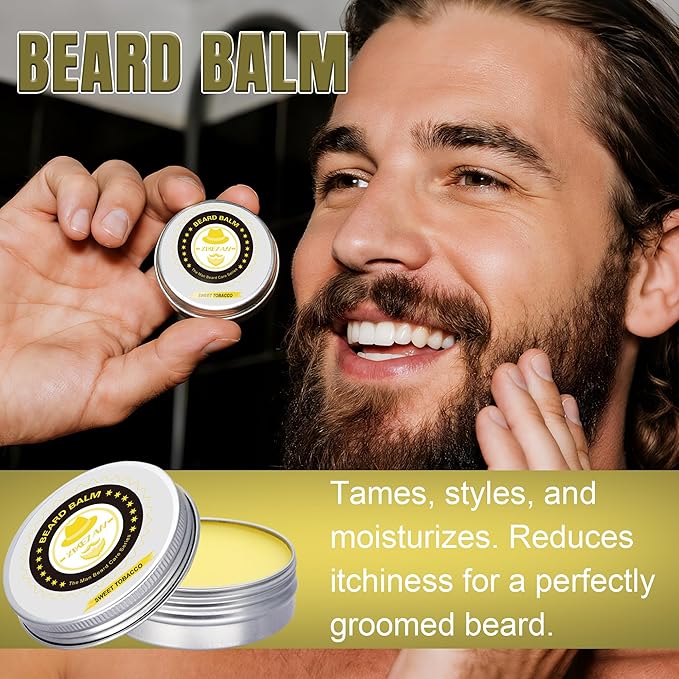 XIKEZAN Gifts for Men, Beard Kit for Mens Care & Grooming with Sweet Tobacco Beard Oils,Wash,Conditioner,Balm,Brush,Comb,Scissors,Cool Birthday Valentines Fathers Christmas Gifts for Men Him Husband