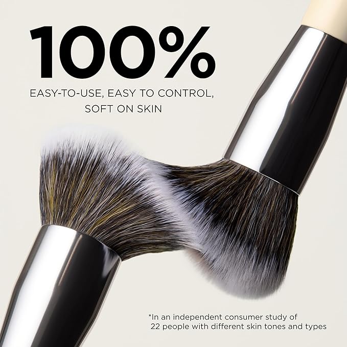HALEYS Beauty Kabuki Makeup Brush + 6 Mini Skin Tint Foundation Set, Blending Brush for Powder, Foundation, Bronzer, Blush & Mineral Make up, Streak-Free Airbrushed Base Travel Kit & Gifts for Women
