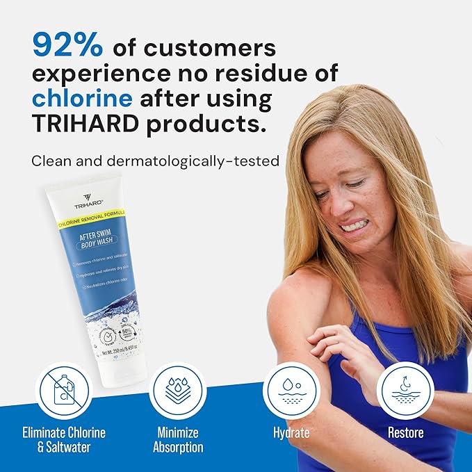 TRIHARD Chlorine Removal Body Wash Travel Size, Protects and Hydrates Sensitive Skin from Pool and Ocean, Travel Essentials for Post Swim Chlorine Skin Protection (Pack of 25)