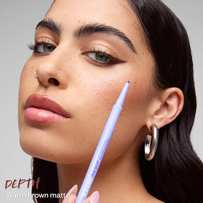 Kosas Soulgazer Gel Eyeliner (Depth) - Waterproof, Smudge-Proof Pen with Hyaluronic Acid - Retractable Eyeliner Pencil with Sharpener & Smudger, Long-Lasting - Warm Brown Matte