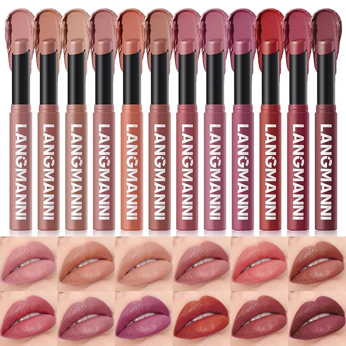 Jolilab 6Pcs Glitter Lip Kit - Velvet Matte & Nude Matte Lipstick + Glitter Lip Gloss/Glitter Lipstick High Pigmented Long-Lasting Waterproof Beauty Cosmetics Gift for Women(SET D)