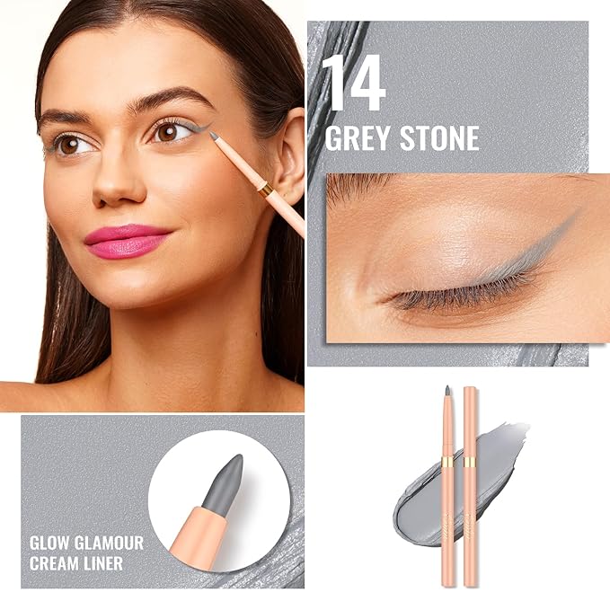 Oulac Grey Eyeliner Pencil, Waterproof Retractable Eye Liner Pen, Long Lasting Smudge Resistant, Vegan & Cruelty-Free, 14 Grey Stone