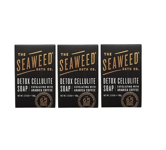 Seaweed Bath Co. Detox Cellulite Bar Soap (Pack of 3) with Coconut Oil, Kukui Oil, Bladderwrack Seaweed, Cinnamon Bark Powder and Charcoal Powder, 3.75 ounces