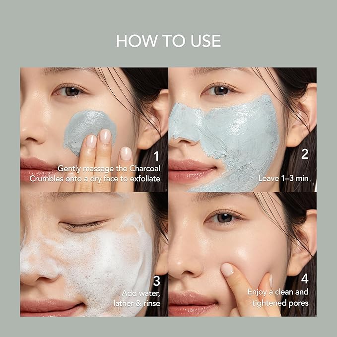 Whipped Charcoal Clay Face Wash for Blackheads and Pores - A Deep Cleansing Vegan Facial Cleanser and Exfoliating Korean Skincare Face Wash, Doubles as a Face Mask, 6.0 fl. oz
