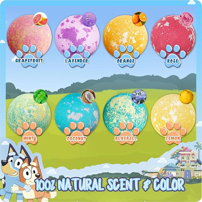 Bath Bombs Blue Heeler Puppy Bath Bombs with Surprise Inside, Bath Rich in Natural Essential Oils, BathBombs Gift Set for Dry Skin Moisturize, Gifts for Toddlers (8 Pcs)