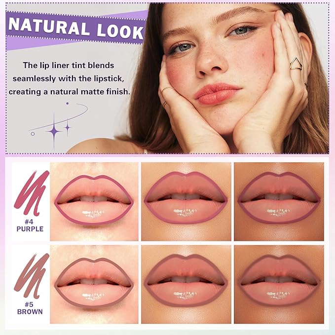 5 Colors Lip Stain Peel Off Lip Liner Stain, Matte Finish Peel Off Lip Stain Tint Long-Lasting Waterproof, Transfer-Proof, All-Day LipStain for Women, Vegan & Cruelty-Free