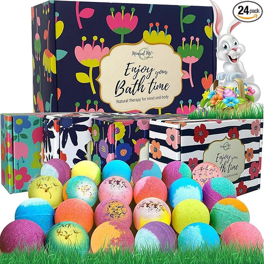 Bath Bombs for Women Gift Set - 24 Natural & Organic Bath Bombs with Essential Oils & Moisturizing Shea Butter, Spa Birthday Gift, Selfcare Gifts, Easter Basket Essentials for Teens, Girls, Women